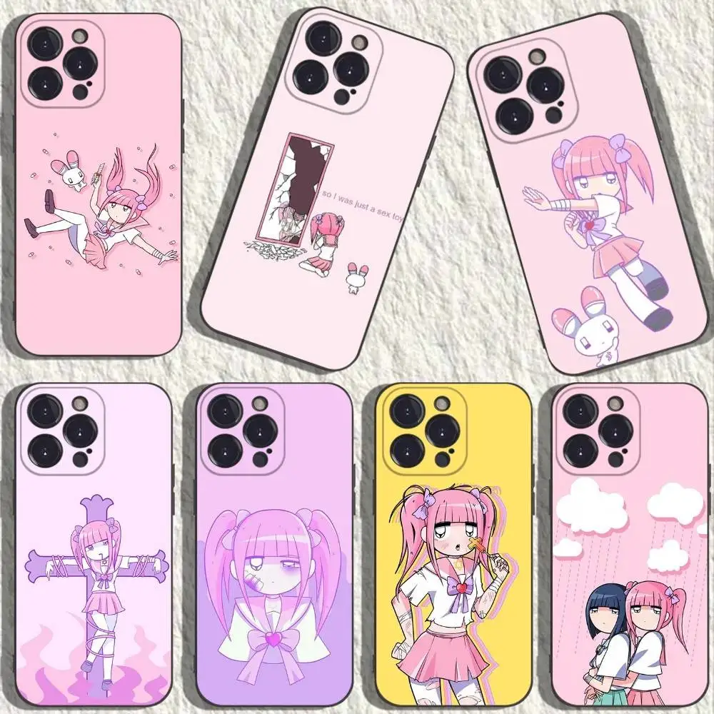 

M-Menhera Chan Comic Phone Case For iPhone 16,15,14,13,12,11 Plus,Pro Max,XS,X,XR,SE,Mini,8,7,Soft Silicone Black Cover