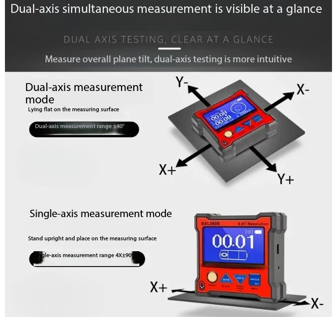 Micro Inclinometer DXL360S - Dual Axis Digital Angle Locator, High Precision 0.01° Resolution Measuring Instrument