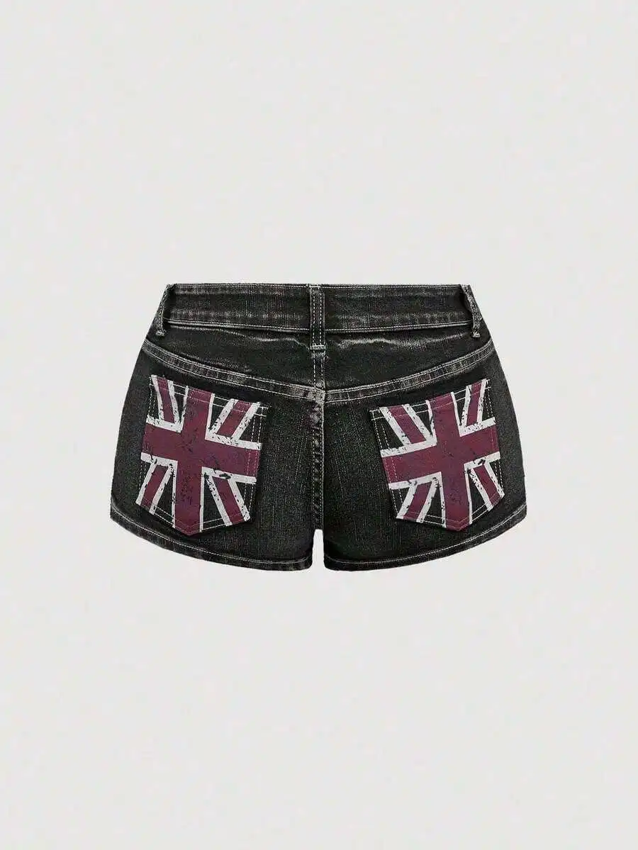 Grunge Punk Y2K Retro Washed Denim Shorts Super Low Waist