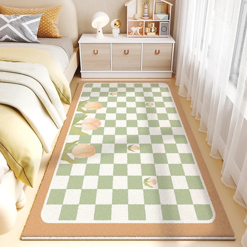 Cream Style Bedroom Decor Bedside Carpet Flower Pattern Carpets for Living Room Thick Plush Study Floor Mat Home Fluffy Soft Rug