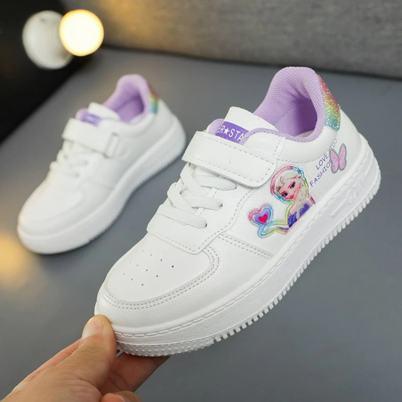 Disney scarpe Casual bianche per bambini primavera autunno scarpe sportive impermeabili traspiranti in pelle PU rosa scarpe antiscivolo taglia 25-36