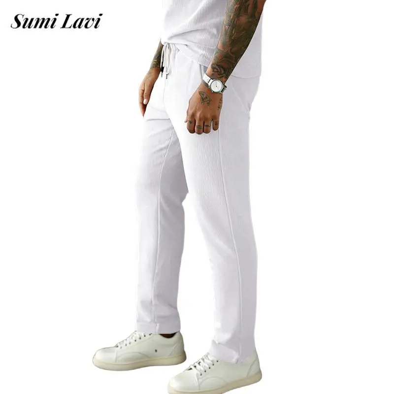 

Винтажные однотонные мужские свободные прямые брюки 2026 года, модные вельветовые брюки на шнурке для повседневной носки