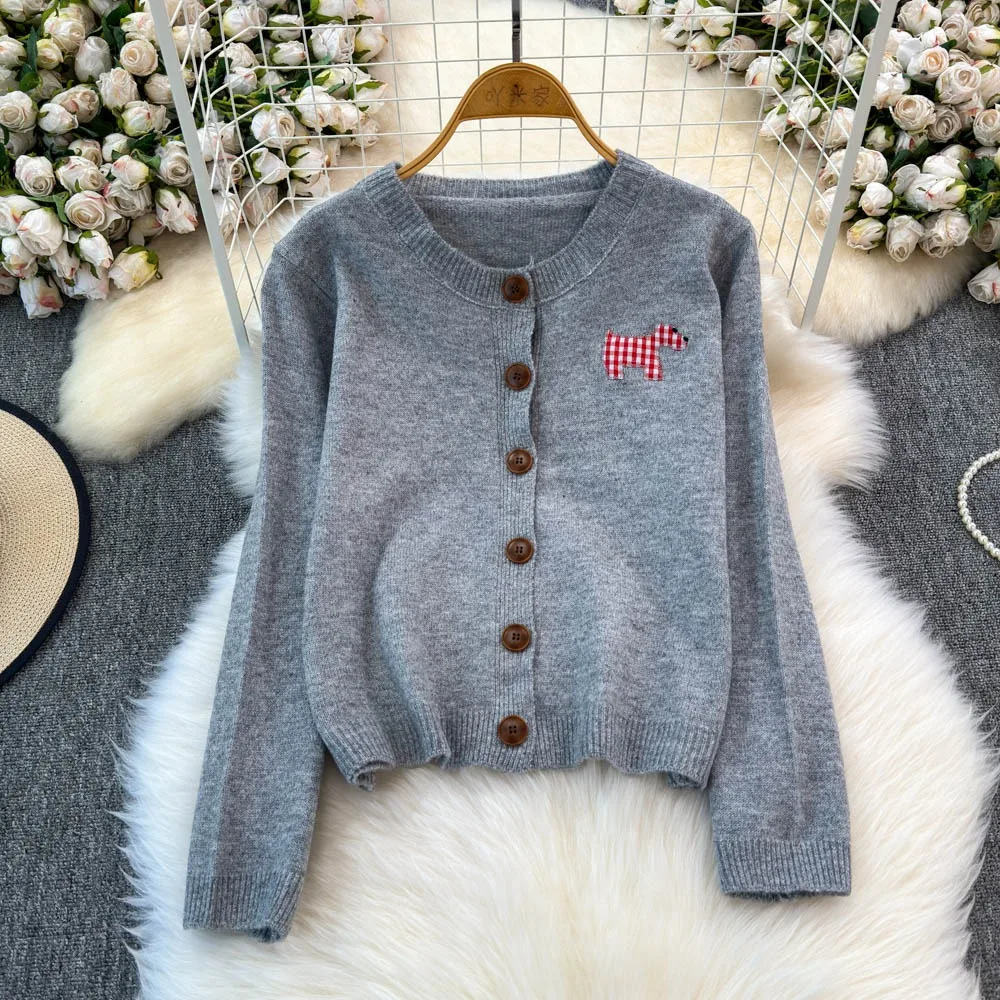 YuooMuoo Korean Fashion Puppy Designer Cardigans Women Autumn Winter O-neck Long Sleeve Knitted Sweater Tops Soft Ladies Shirts