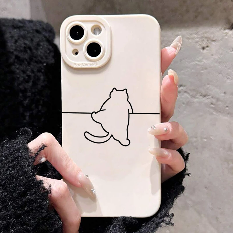 

Cute Cartoon Line Cat Print Phone Case For Xiaomi 14T Pro 13 12 11 Lite 5G 15 14 13T 12T Poco X7 X6 X5 X3 F5 F6 F7 M6 Pro Cover