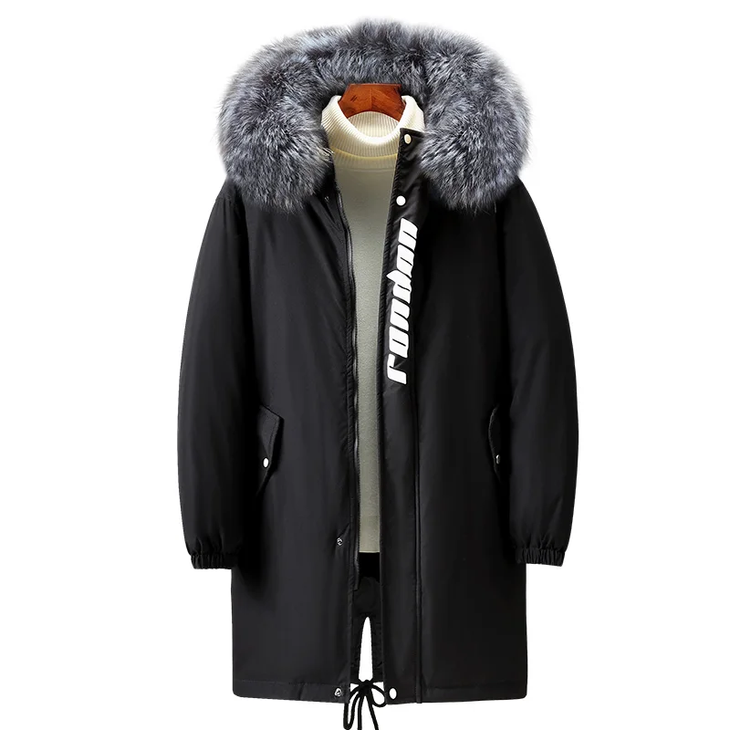 Fashion Long Couple Big Fox Fur Collar Hooded Thickened Warm Padded Down Jacket Men cozy insulation Winter extreme Warmth coats