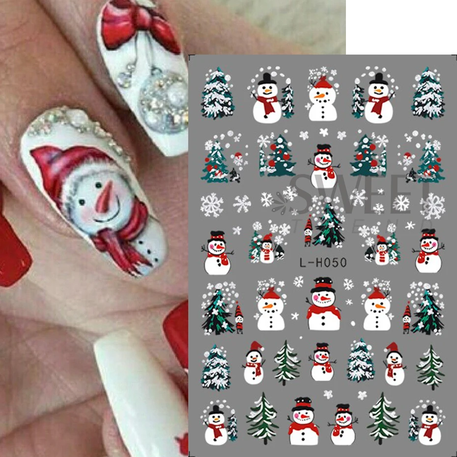 Pegatinas navideñas 3D para decoración de uñas, calcomanías de Papá Noel de dibujos animados, muñeco de nieve, Reno, copo de nieve, deslizadores, decoraciones de manicura navideñas