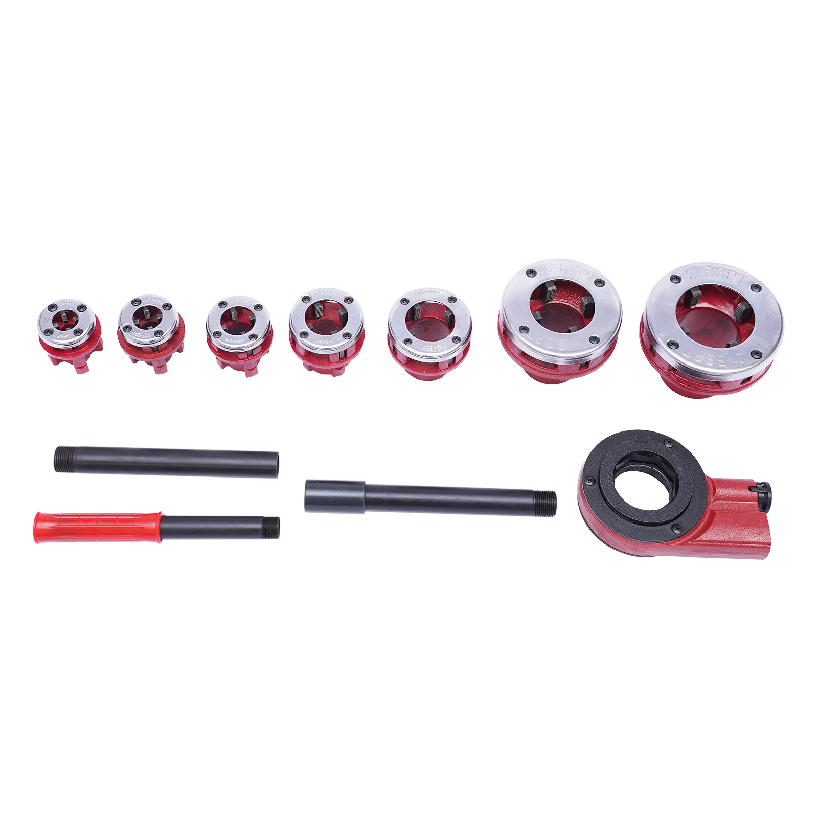 Pipe Threader Ratchet, Steel Pipe Thread Cutter Tap Bar Head Handheld w/ 7 Dies Set, 3/8" to 2" Handle Tools with Storage Case