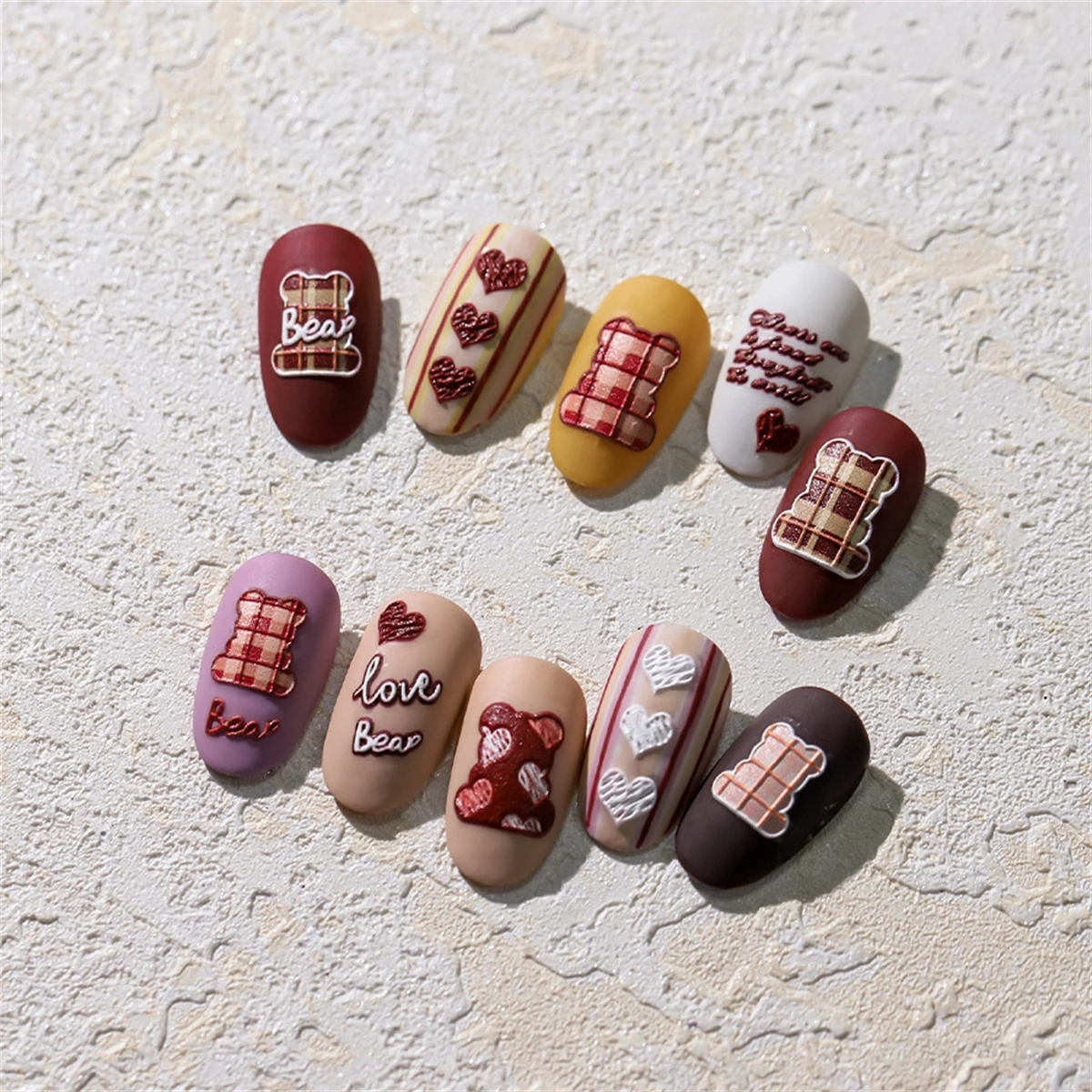 Autocollants 5D pour Nail Art, Décalcomanies pour Ongles, Ours Brun, Dessin Animé, Décorations, Accessoires, DIY, 1 Pièce