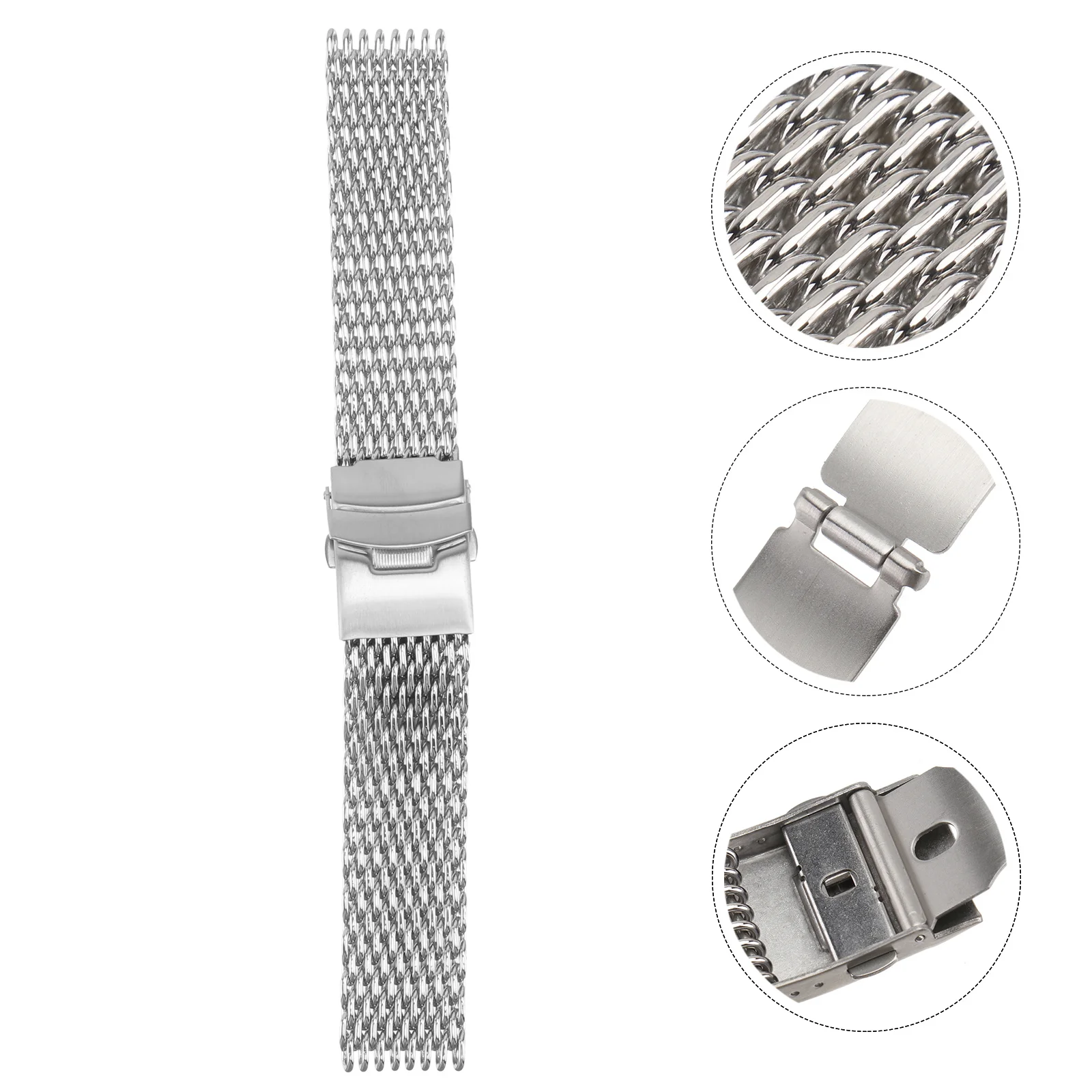 حزام ساعة من الفولاذ المقاوم للصدأ مقاس 20 مم، حزام معدني شبكي على شكل قرش، مشبك قابل للطي، كلاسيكي عصري للاستخدام اليومي باللون الفضي #2