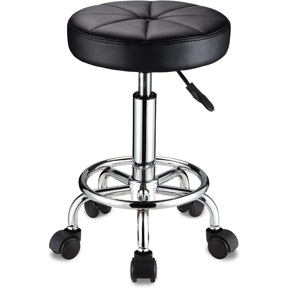 

Round Rolling Stool Adjustable Height Swivel Chair for Spa Salon Massage Black