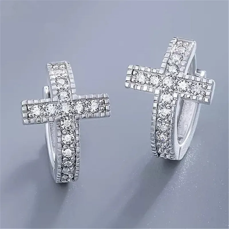 أقراط دائرية متقاطعة من الفضة الإسترليني عيار 925 للنساء مجوهرات يومية للجنسين إكسسوارات زركونيا عصرية رائعة