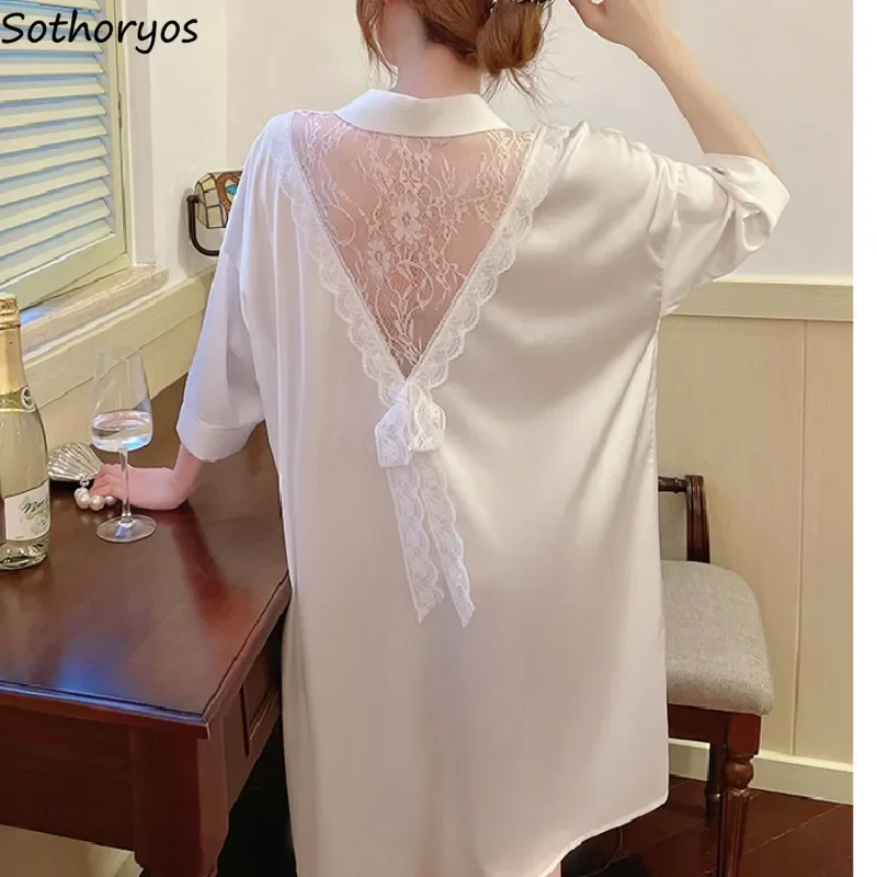 White Baggy Nightgowns Women Summer Lace Design Sexy Sleepwear Elegant Home Casual Ulzzang Fashion Breathable Nighty for Ladies