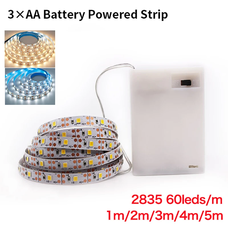 3AA Battery Power USB 5V Led Strip Light 2835 SMD 1M 2M 3M 4M 5M 50cm Flexible Lighting Ribbon Tape Warm White Strip Backlight