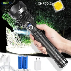 Powerful LED Flashlight With XHP 70.2 Lamp bead Zoomable 3 lighting modes LED Torch Support for Mircro charging hunting lamp