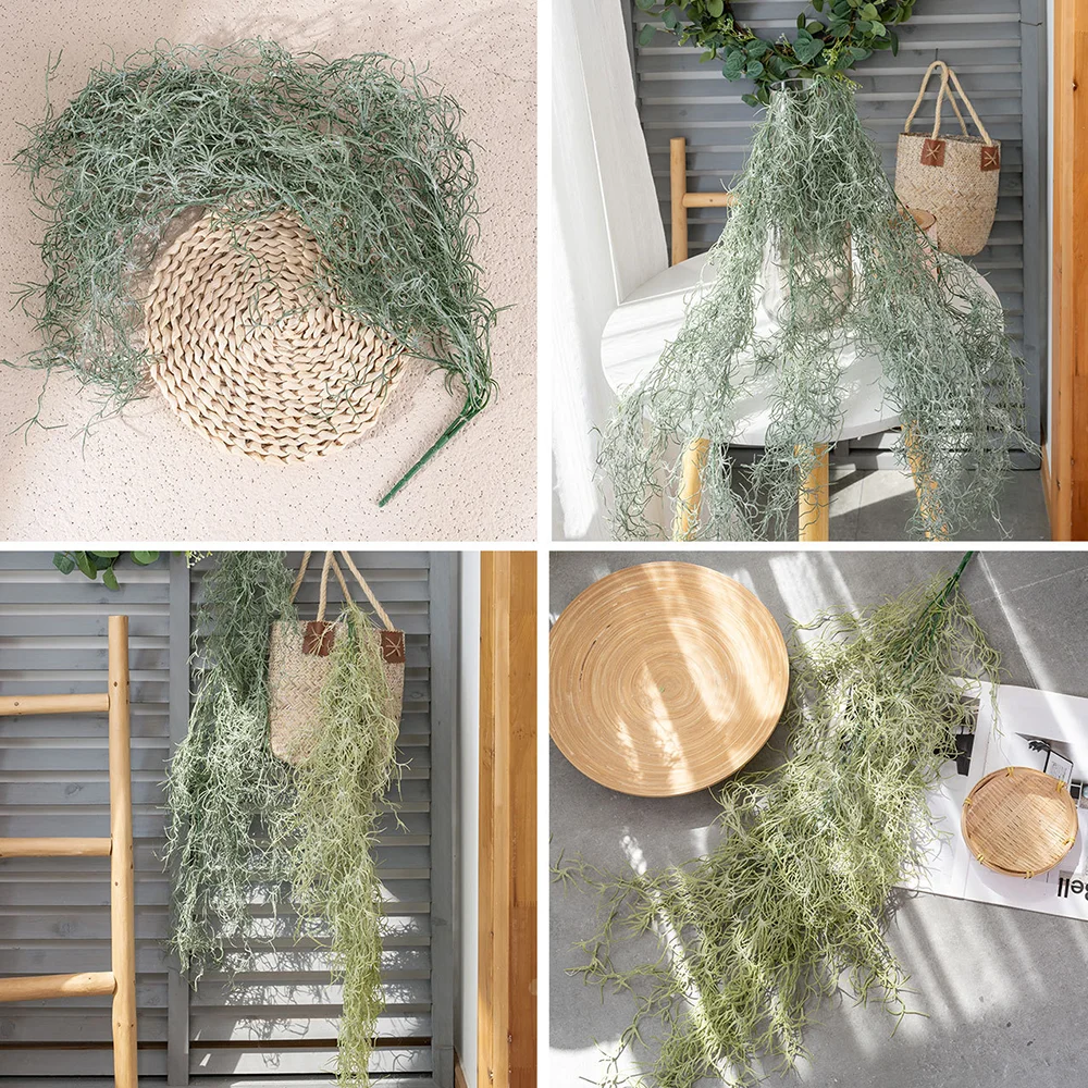 Musgo Español Artificial Colgante de 91 cm, Plantas Aéreas Falsas, Tillandsia, Enredaderas Verdes para Decoración de Paredes de Jardín y Hogar