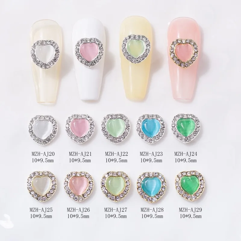 10 قطع عيد الحب مسمار الفن القط العين حجر القلب مسمار معكرون شقة الخوخ القلب مسمار الحفر اكسسوارات الديكور