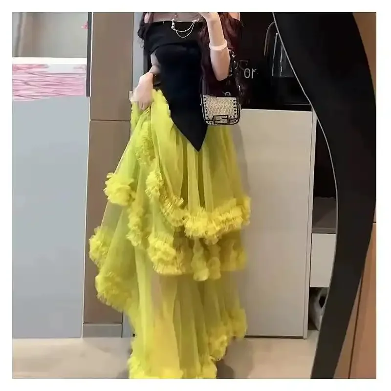 Jupe française en maille irrégulière pour femmes en été, jupe bouffante taille haute à la mode et élégante, douce et rajeunissante