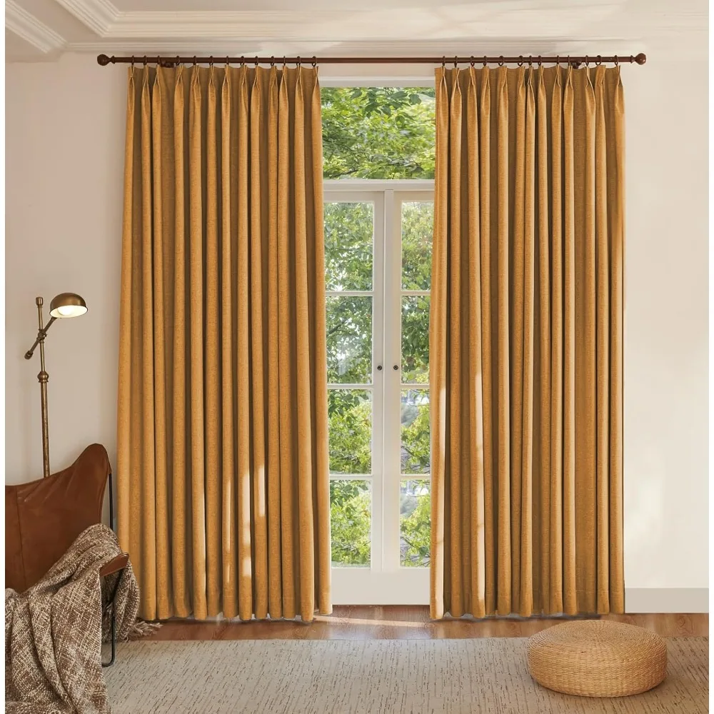 Blackout Curtains for Bedrooms and Living Rooms: 120 Long, 100% Textured Linen Pencil Pleated, Energy Efficient, Blackout Insula