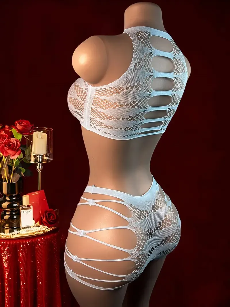 Sexy Dessous + Höschen Hohl Damen Unterwäsche Netz Body Transparent Mesh Body Anzug Kostüme Sexiest Enge Dessous