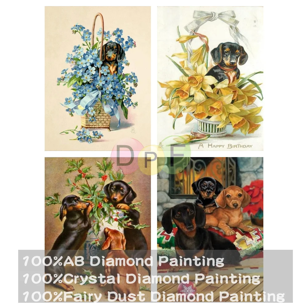 

DPF 100% Full Fairy Dust Drill Crystal AB Diamond Painting Cute Little Dog Embroidery Art Home Decor Crafts Gift