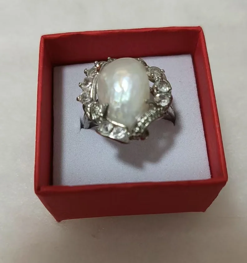 

Очаровательное кольцо из натурального белого жемчуга в стиле барокко, серебро 925 пробы, размер 7–9