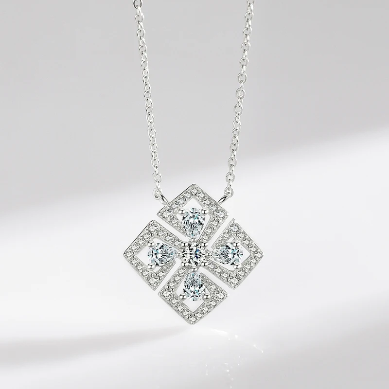 MODIAN Classic Flower Water Drop 5A CZ Necklace 925 Sterling Silver Sparkling Luxury Pendant Necklace for Women Wedding Jewelry