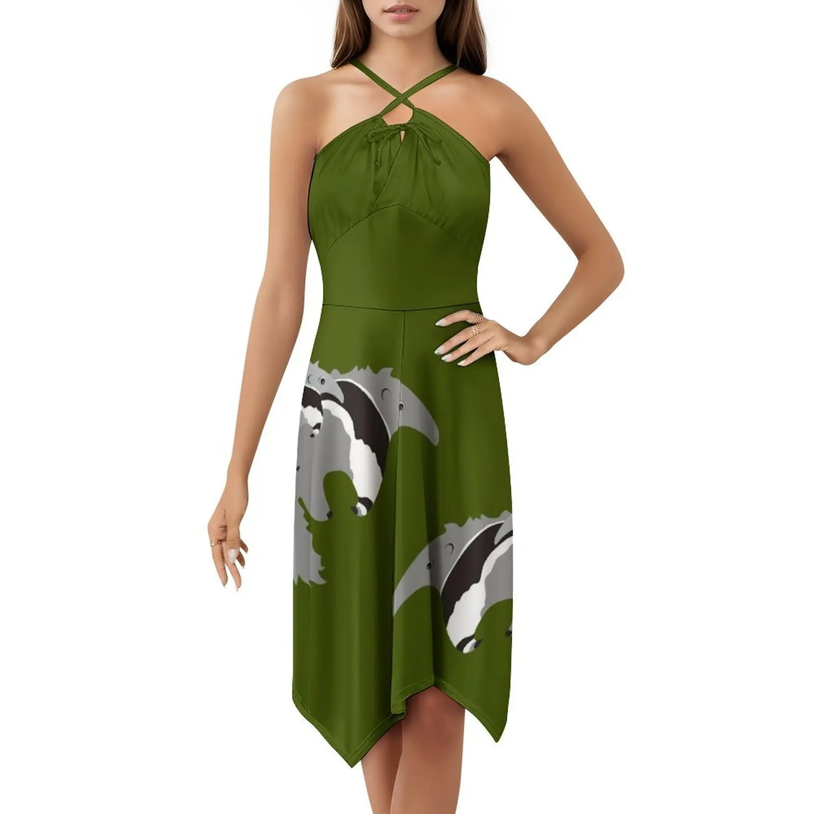 فستان عملاق للأم والطفل باللون الأخضر على الطراز الكوري للنساء فستان كاجوال أنيق للحفلات أو الارتداء اليومي للأم العملاقة #5