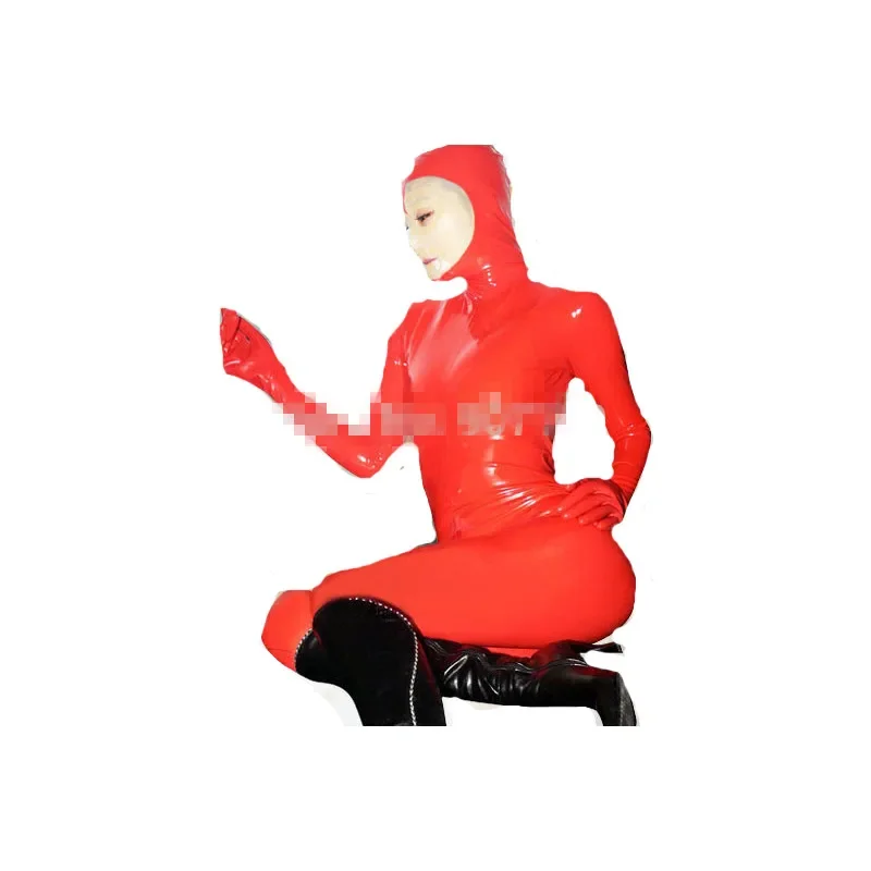 

Latex Rubber Fetish Catsuit Costume Masquerade Sexy Party Red Full Body With Open Face Size XXS-XXL