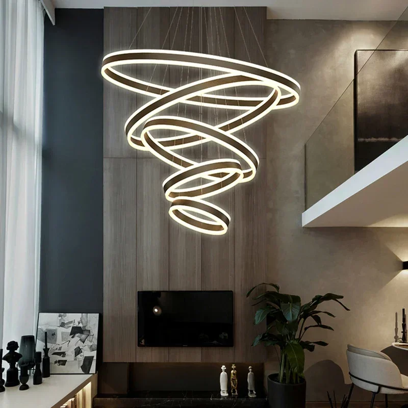 Modern Led Pendant Lights Ring Up and Down Luminescence for Living Dining Room Stairs Lighting Bar Home Decoration Light Fixture