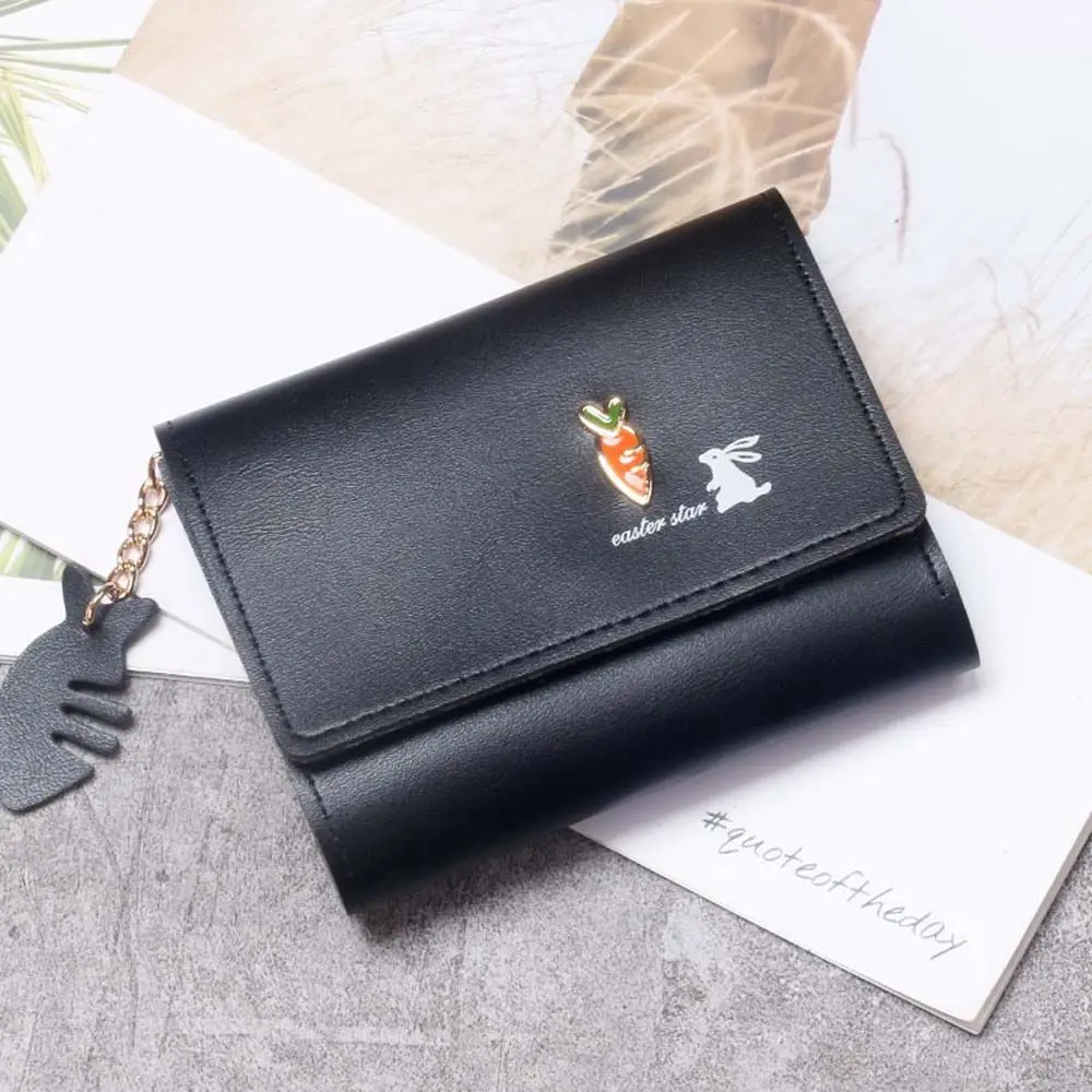

For Girls Cute Handbag Rabbit Carrot Letter PU Leather Card Holders Korean Money Bag Small Coin Purse Women Wallets