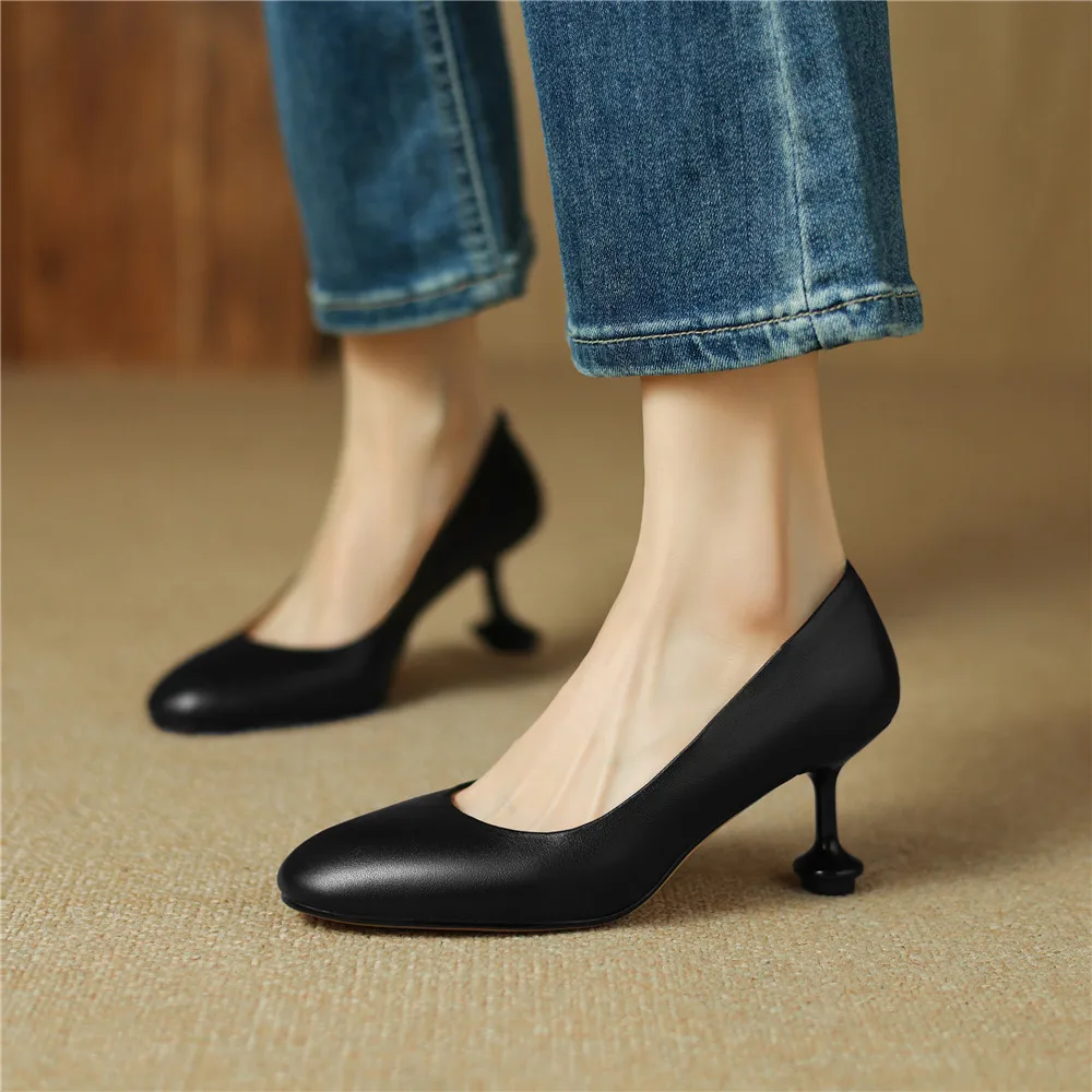 FEDONAS Spring Summer Women Pumps High Heels Round Toe Genuine Leather Basic Shoes Woman Elegant Dress Office Lady Pumps 2024