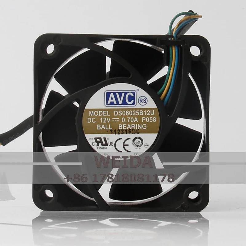 

AVC DS06025B12U 12V DC 8.4W 60x60x25mm 6025 6cm 0.7A 25.2CFM 5200RPM Ball Bearing Chassis axial cooling fan