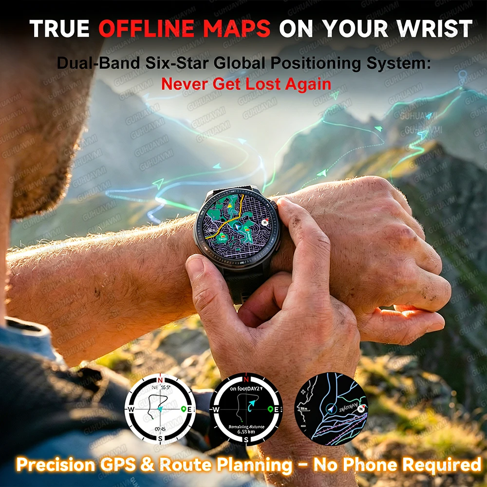 2026NEW GPS 오프라인 지도 스포츠 스마트워치 남성용 4GB 메모리 음악 비디오 플레이어 AMOLED 3D 메뉴 스타일 수영 방수 스마트 팔찌