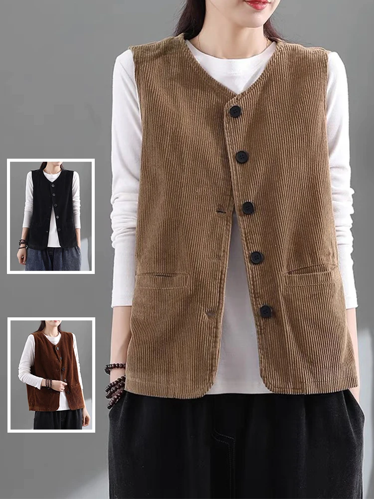 

Ретро однотонный вельветовый жилет, верхняя одежда больших размеров, женский круглый многослойный топ с плечами, весенний повседневный свободный крой