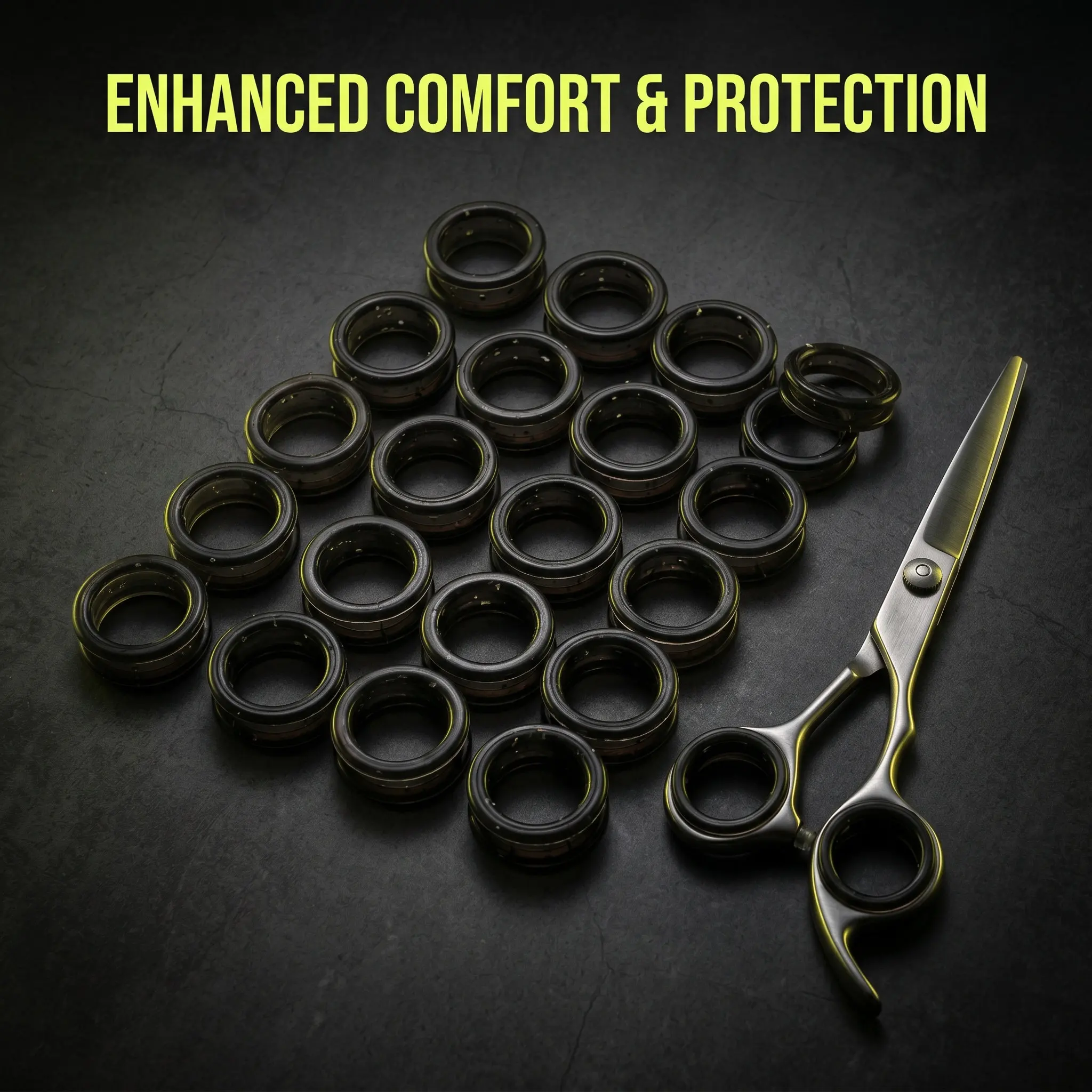 20Pcs Hairdressing Scissors Silicone Finger Rings Soft Flexible Grooming Shear Thumb Inserts Pet Scissor Ring Protector Black