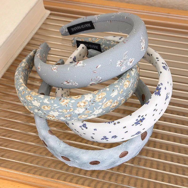 

Retro Floral Print Cotton Padded Headband Blue Spring Summer Soft Breathable Lightweight Non Slip Daily High Quality Premium