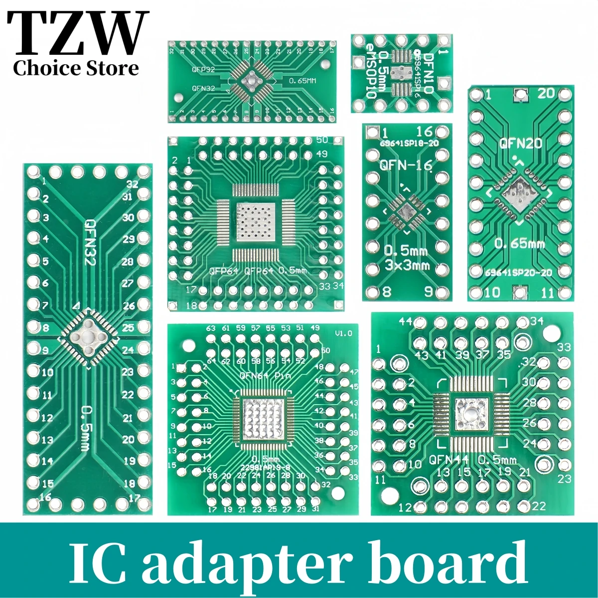 10Pcs QFN10 QFN16 QFN20 QFN32 QFN44 QFN56 QFN64 Adapter Board QFN to 0.5mm 0.65mm 0.8mm SMT Test Board PCB Plate