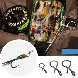 50Pcs Portable Fly Fishing Snap Quick Change for Flies Hook Lures Stainless Steel Lock Black Fishing Snaps Lures Clip Link