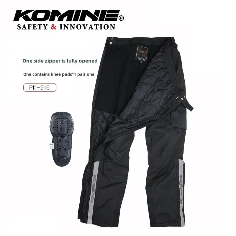 KOMINE Autumn/Winter Waterproof Motorcycle Riding Cover Quick Release Pants with Knee Support Side Waist Zipper PK-9161