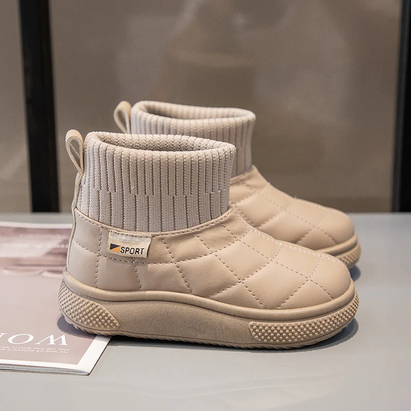 

Snow Boots Ankle Boots PU Leather Water-Resistant Winter Shoes For Girls Anti-slip Warm Pink Beige Shoes Size 26-37