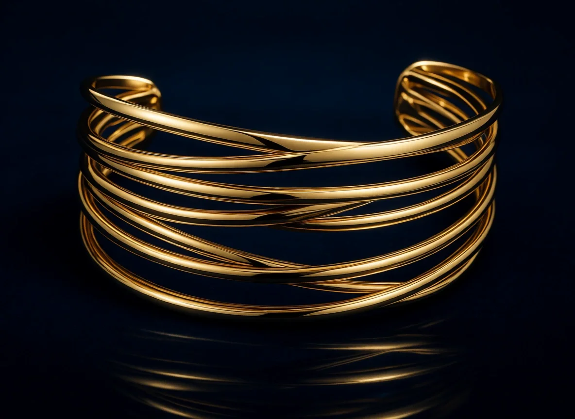 

Полый широкий регулируемый золотой браслет-манжета с многослойной перекрестной проволочной оплеткой для женщин