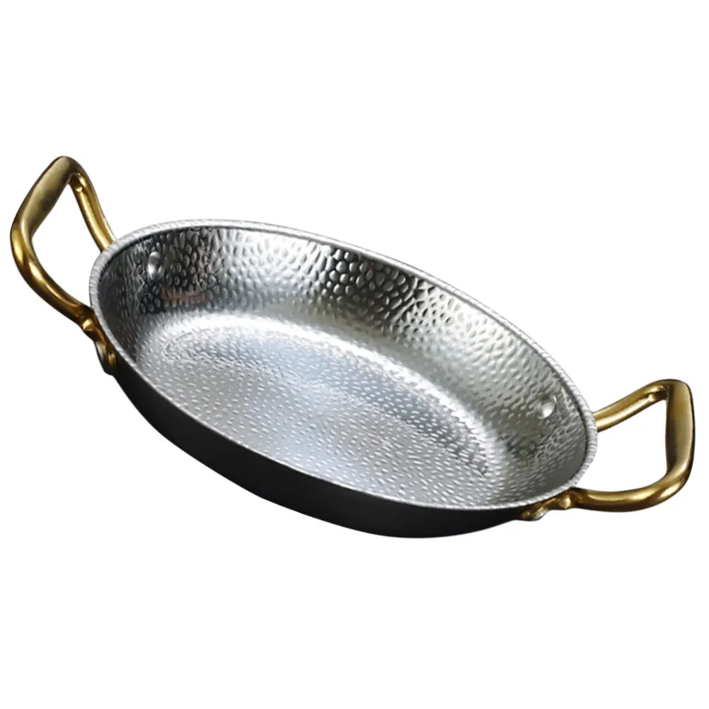 Sartén de acero inoxidable con doble mango, olla de cocina plana multifunción, calentamiento rápido, olla caliente para cocina, sartén Paella para el hogar, cocina