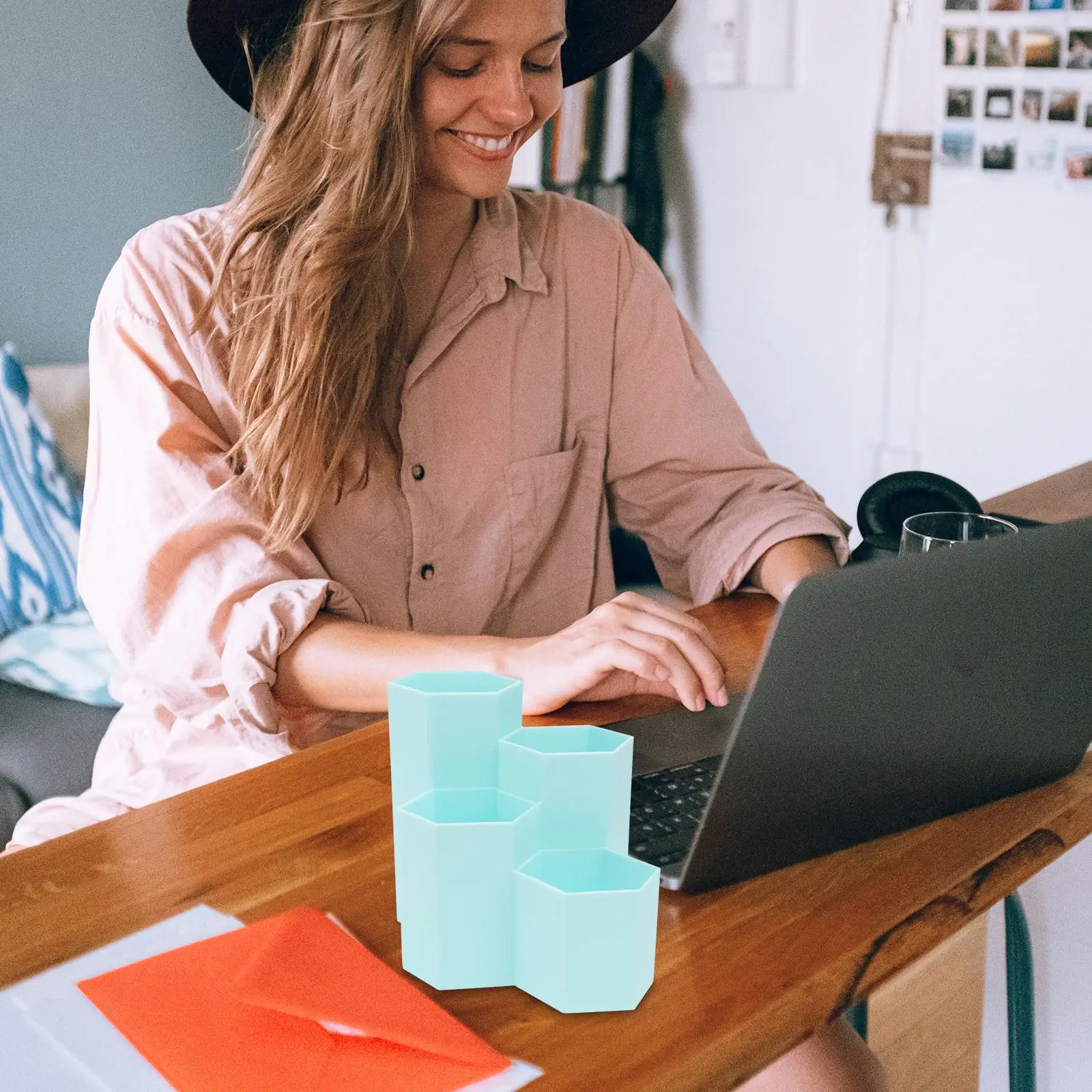 Cosmetics Hexagonal Pen Holder Desktop Brush Organizer Student Makeup Container Work