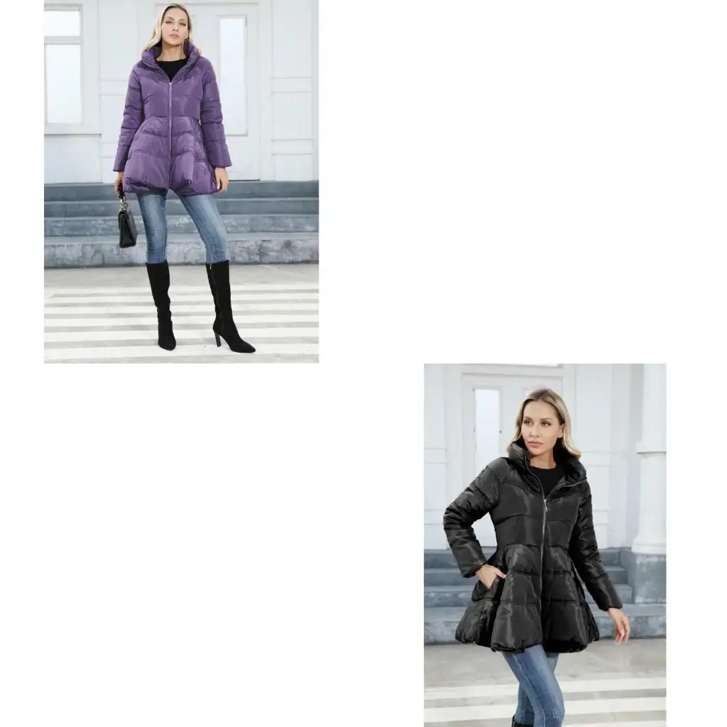 

Women's Long Sleeve Zip Up Puffer Down Jackets Belted Winter Baggy Long Coats