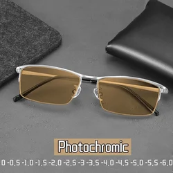 Modne męskie biznesowe fotochromowe okulary przeciwsłoneczne dla osób z krótkowzrocznością unisex moda blokujące niebieskie światło okulary bliskiego wzroku okulary z minus dioptrii