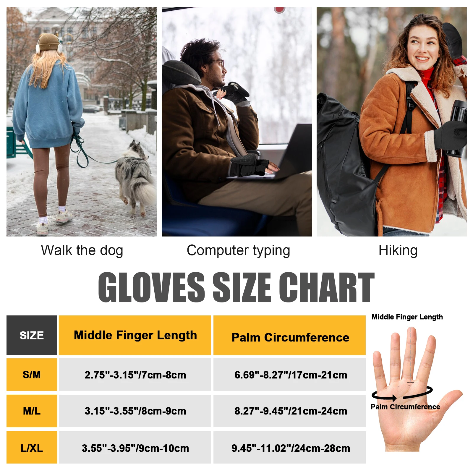 Ciepłe rękawice zimowe na zewnątrz, idealne do sportów na świeżym powietrzu, biegania, wędkowania, fotografii, narciarstwa.