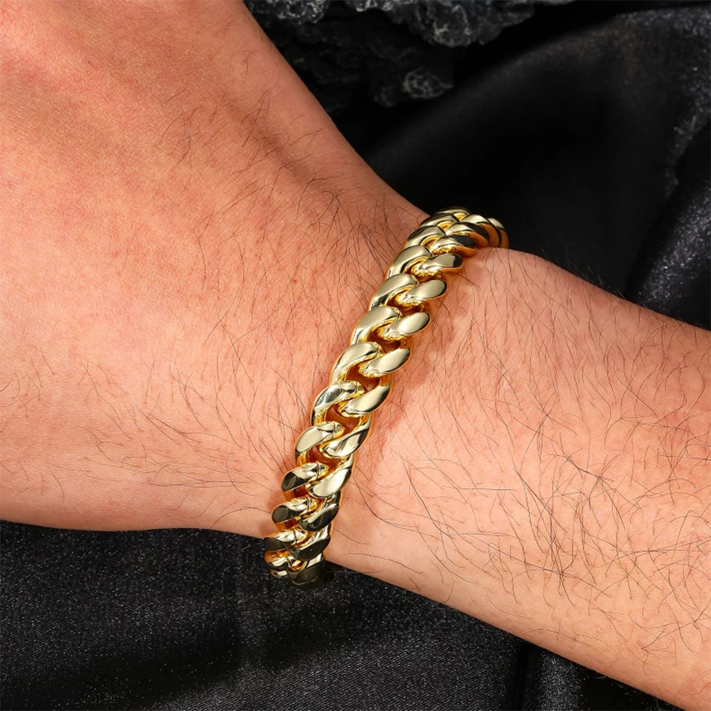 10mm Cuban Chain Stainless Steel Bracelet Paved Stones Hiphop Jewelry For Men Women Luxury Spring Clasp Birthday Gift For Him
