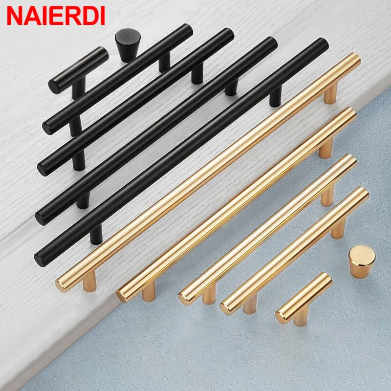 NAIERDI Stainless Steel Straight Cupboard Handles Knobs Brushed Black Gold Kitchen Door Handles Cabinet Pull Furniture Handle