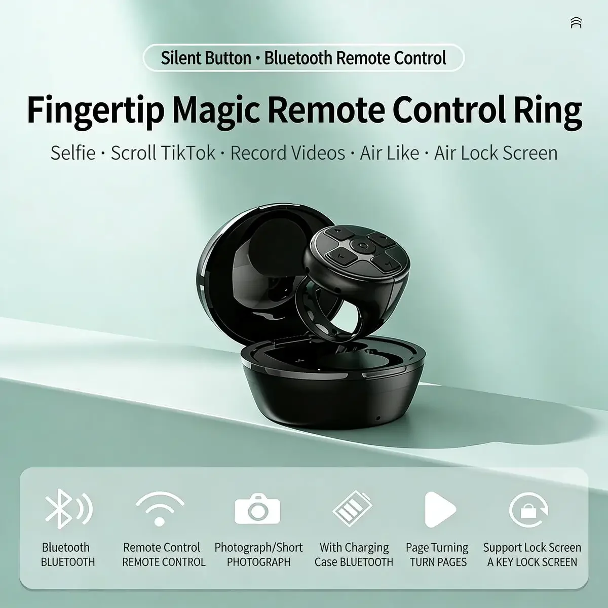 

Bluetooth Ring Mouse Multifunctional TikTok Youtube Media Control Selfie E-book Page Turning for Android IOS PC Laptop Tablet