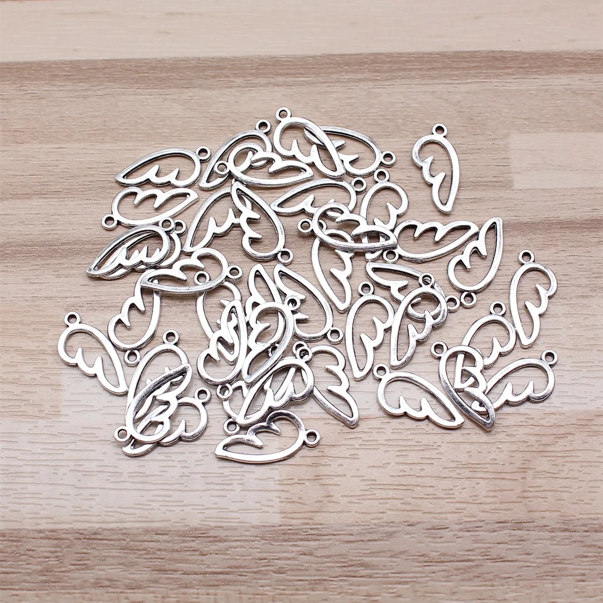 IFOCUS 40pcs/Lot Angel Wing Charms For DIY Jewelry Making Zinc Alloy 16x8mm/0.63x0.31inch